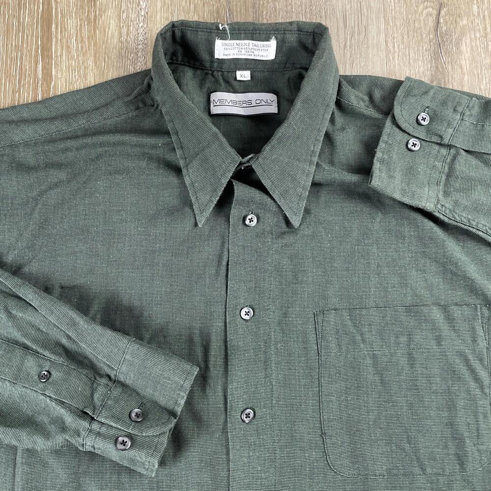 Vintage Members Only Single Needle Tailoring Mens Button Up Shirt Green Men's XL